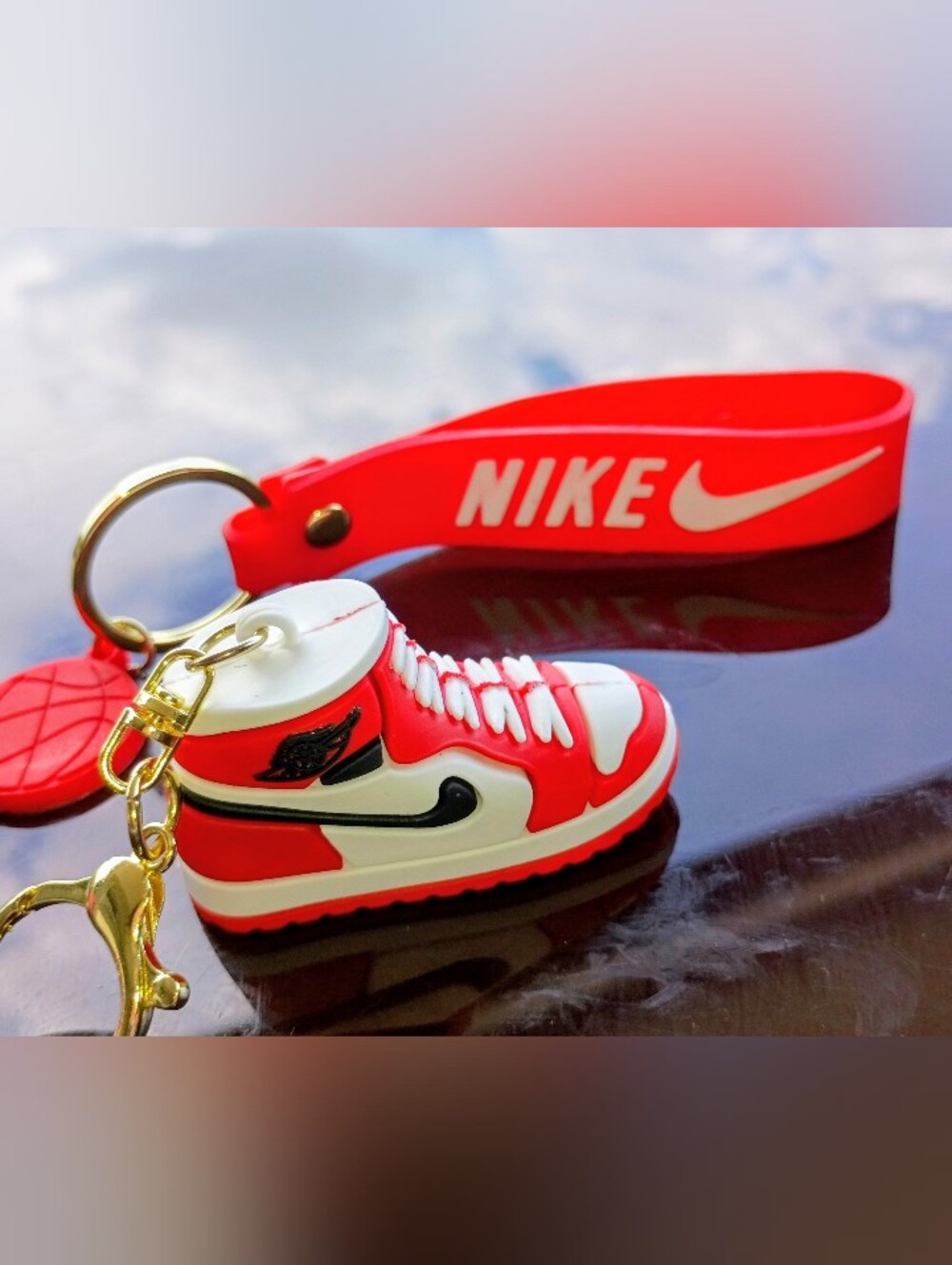 Nike Red White Mini Sneaker Keychain And  Green Sneaker Set with Gold Hardware
